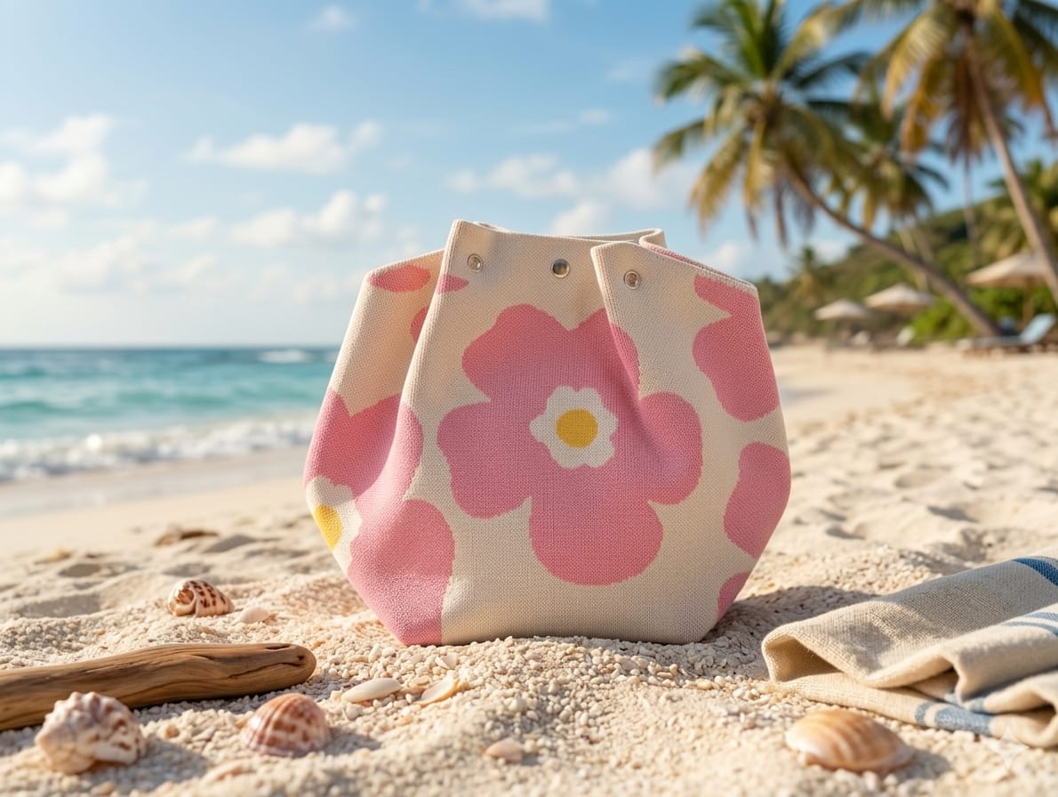 Pink Flower Design Hand Bag