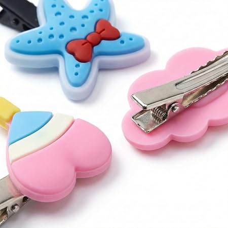 Cute multicolor cartoon hair clips set for girls with rainbow flower watermelon ice cream and starfish designs