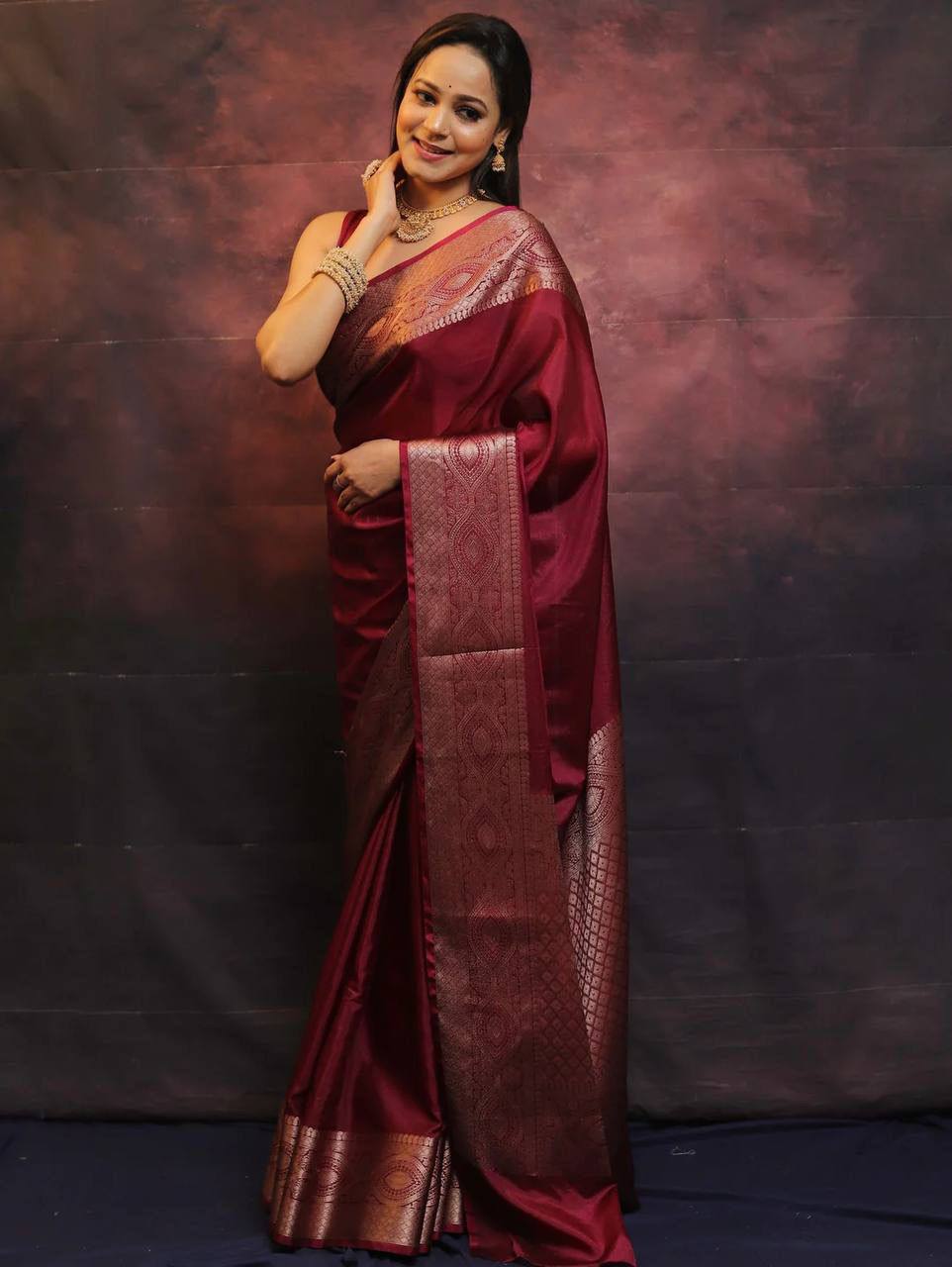 DEVHEER maroon silk saree for women with woven border