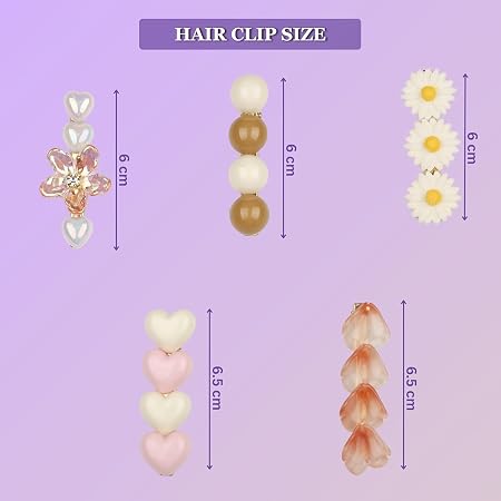 Pastel pink white heart daisy floral decorative hair clip set for women and girls