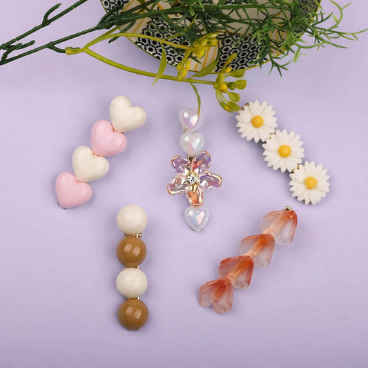 Pastel pink white heart daisy floral decorative hair clip set for women and girls