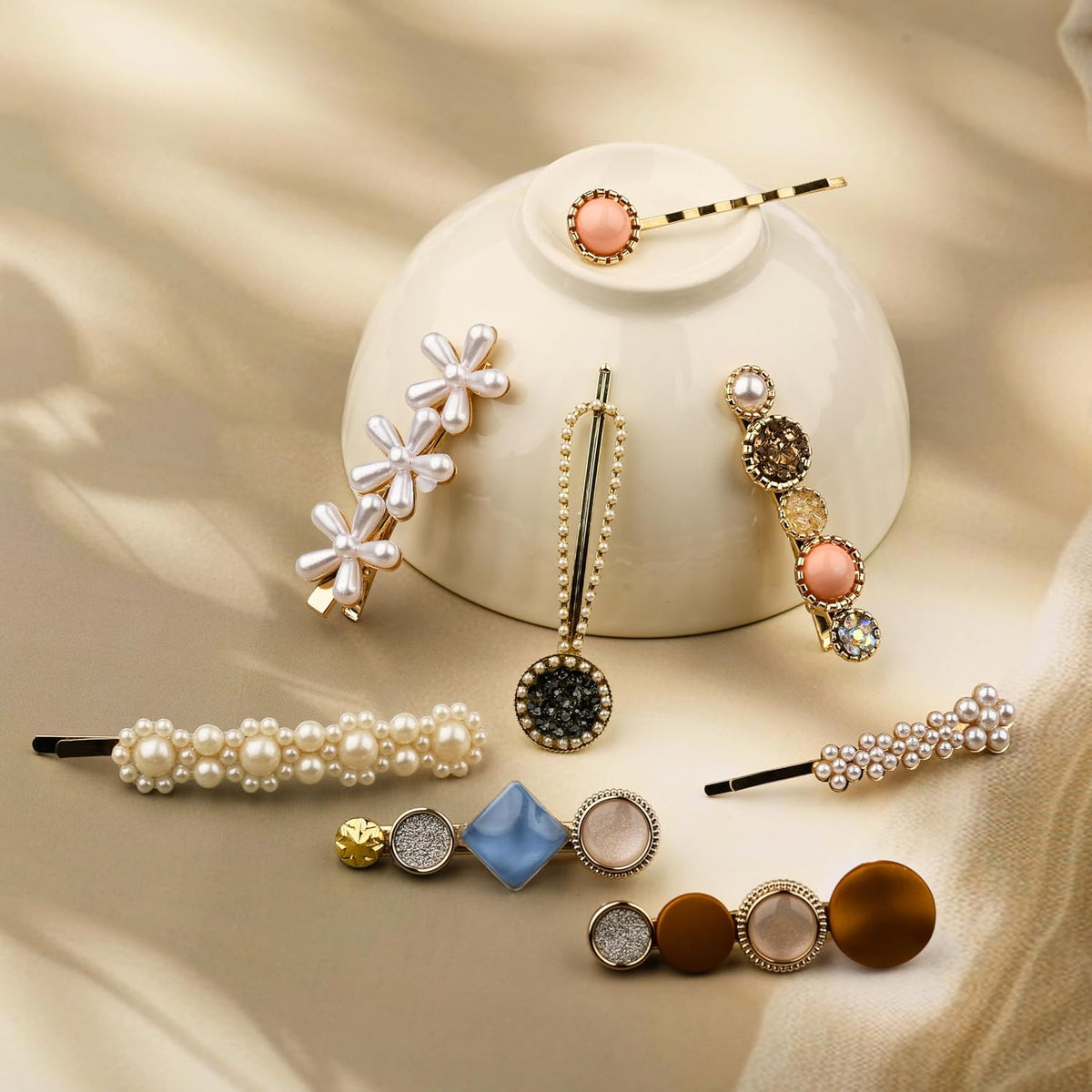 Shop elegant pearl, floral and crystal-style hair clips for women and girls. Multicolor gold-tone decorative barrettes for parties, weddings and everyday styling.