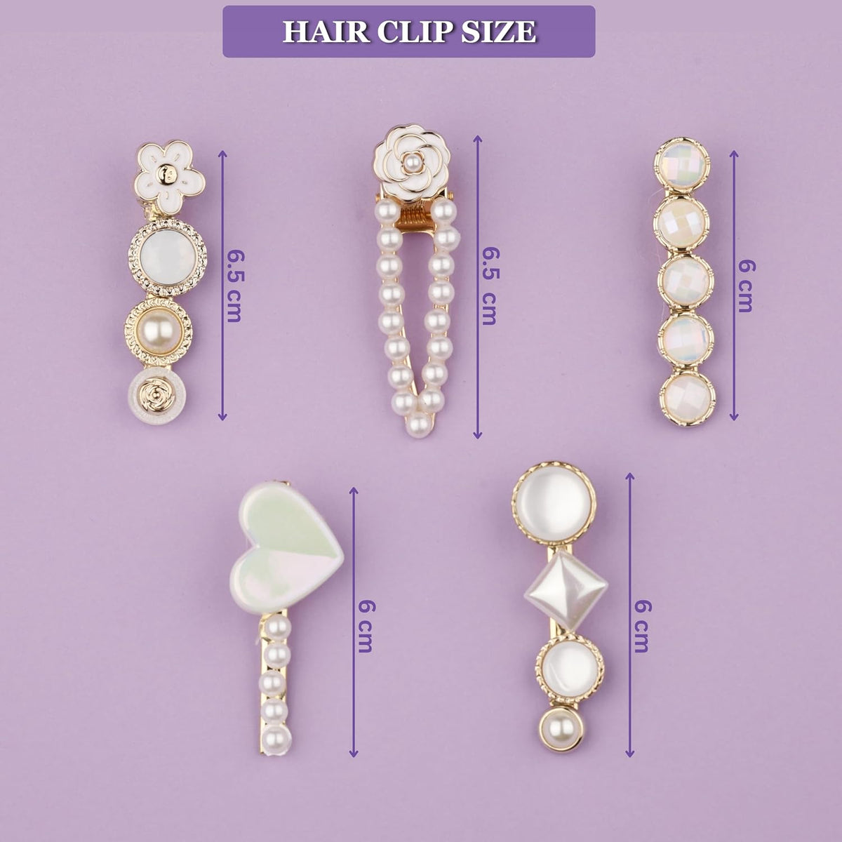 Pearl heart floral and gold tone decorative hair clip set for women and girls