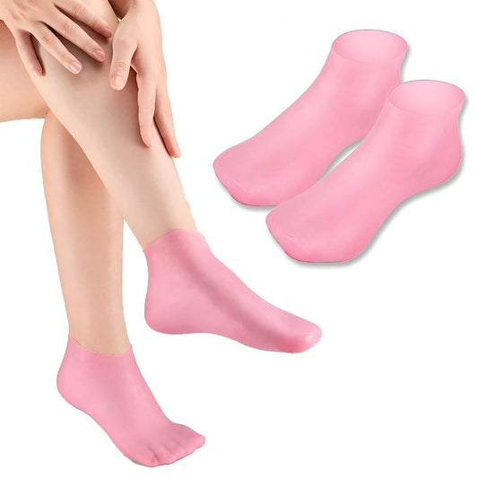 Pink silicone moisturizing gel socks for foot and heel care