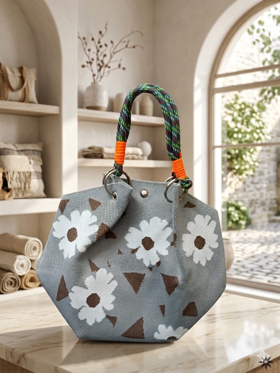 White Flower Design Hand Bag