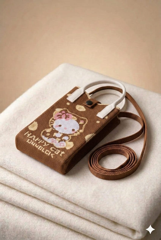 Brown Cat Design Mobile Sling Bag