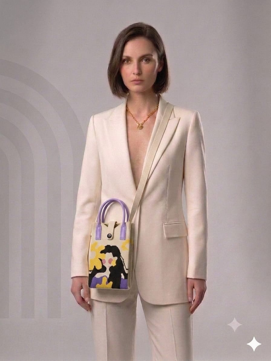 Woman & Flower Design Mobile Bag