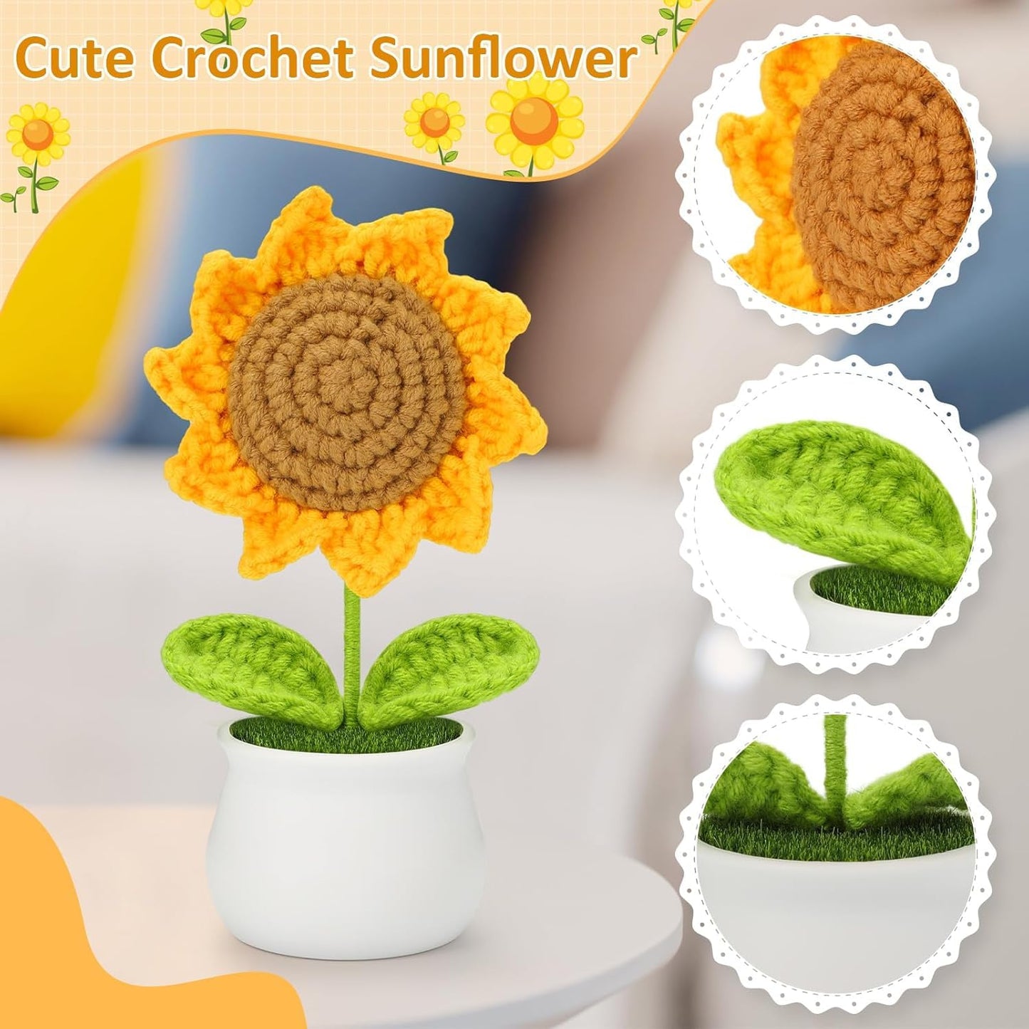 Sunflower White Pot Crochet