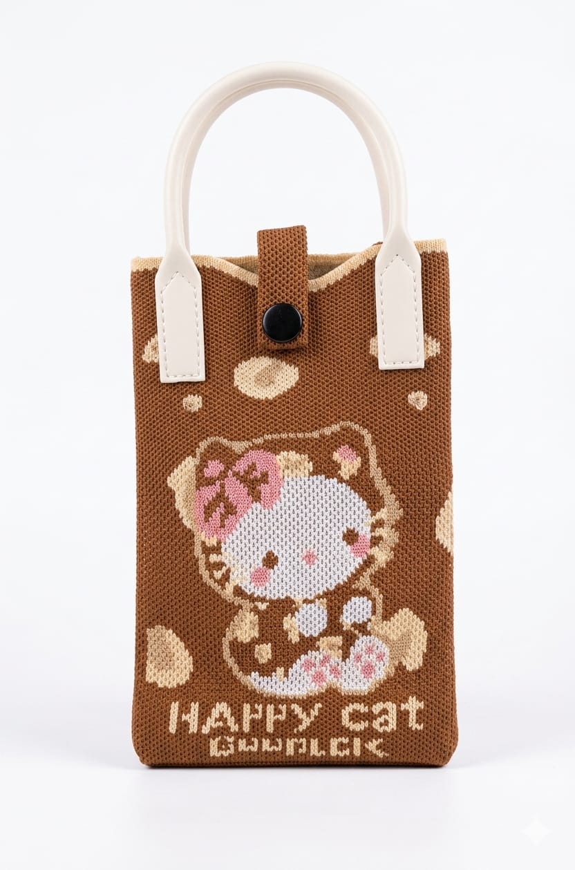 Brown Cat Design Mobile Sling Bag