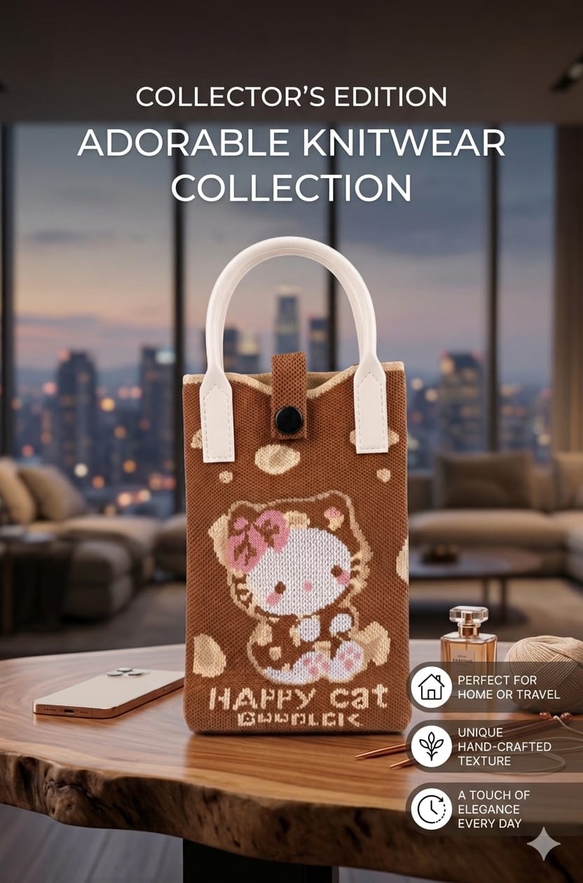Brown Cat Design Mobile Sling Bag