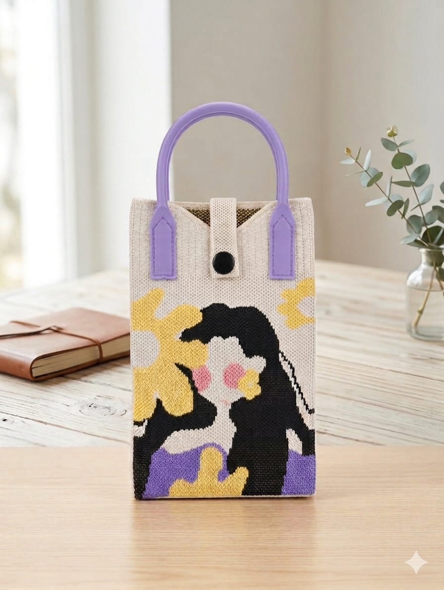 Woman & Flower Design Mobile Bag