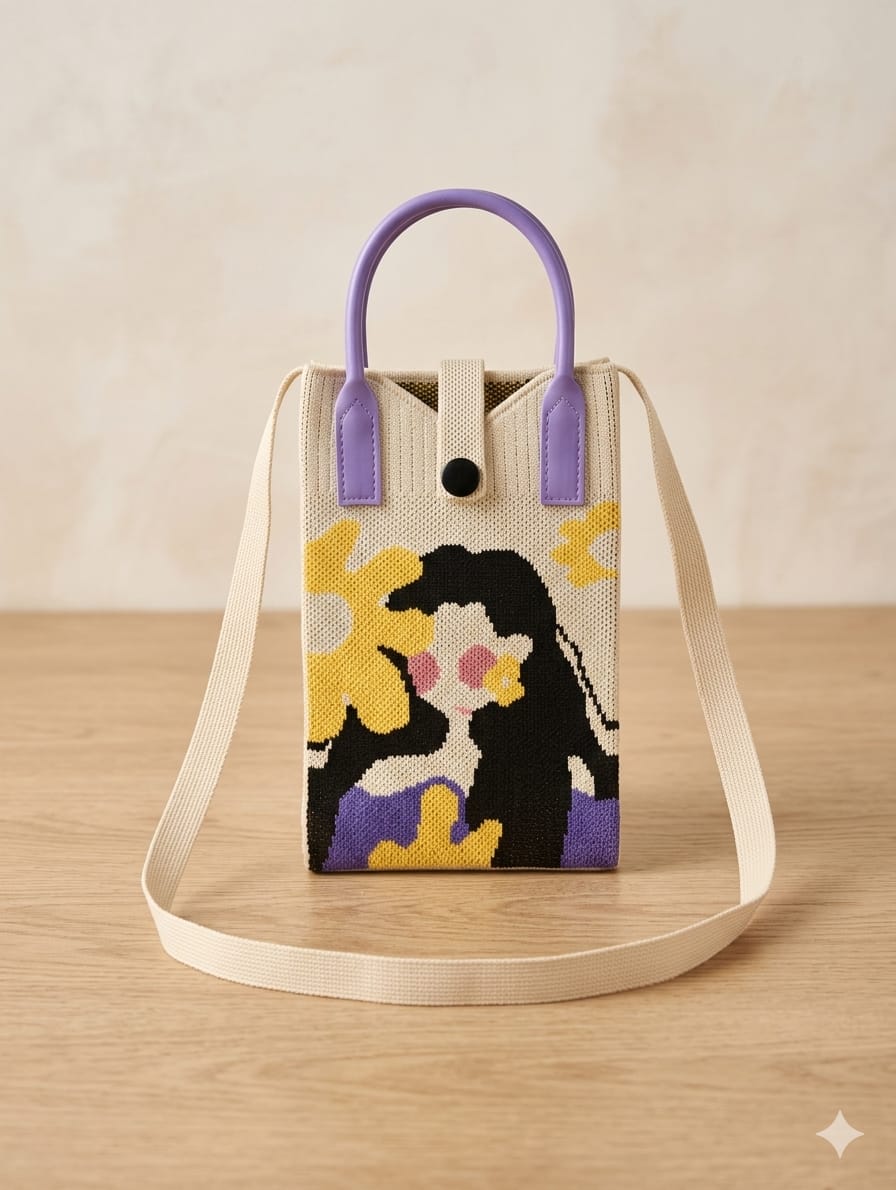Woman & Flower Design Mobile Bag