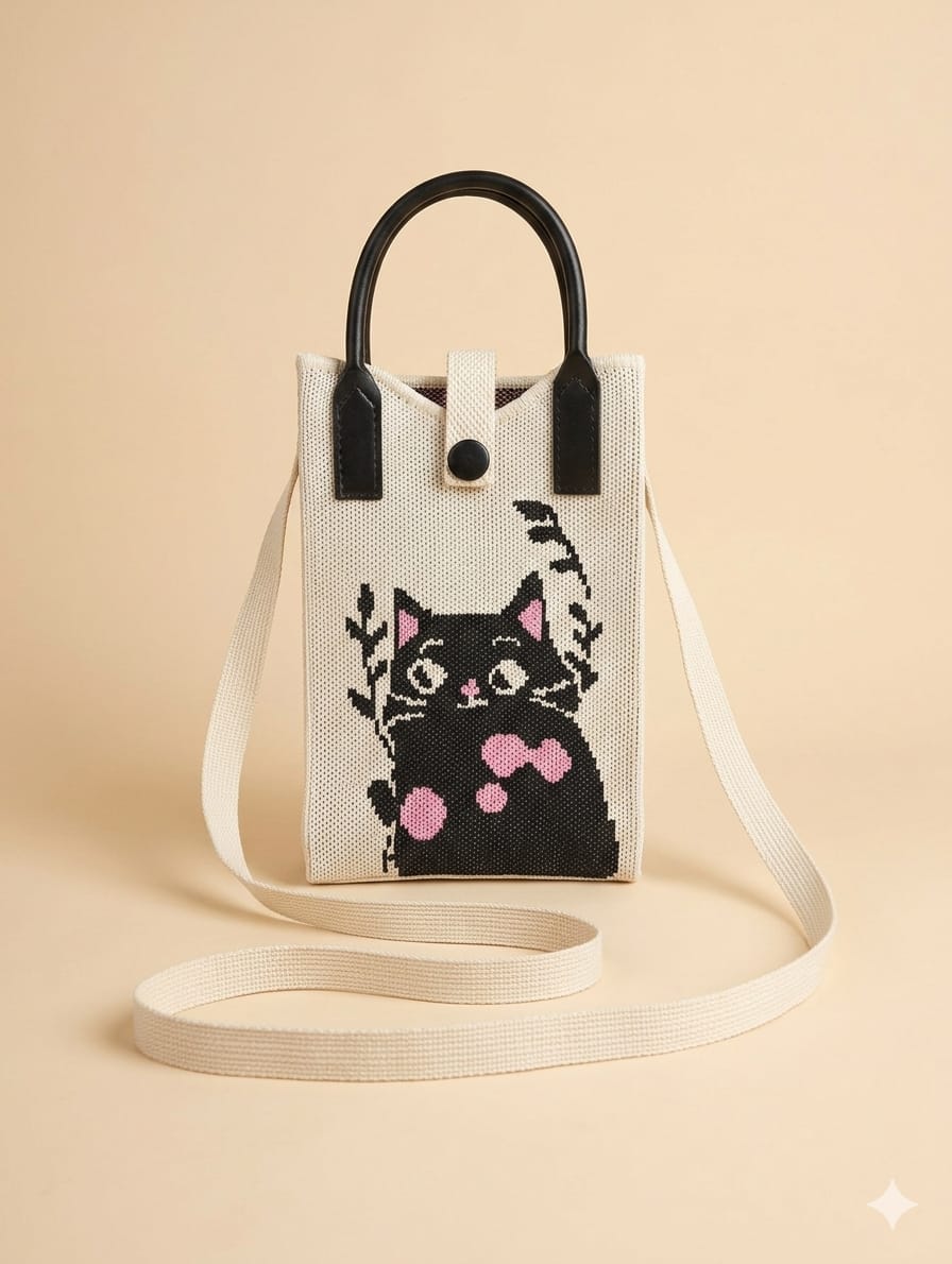 Black Cat Design Mobile Sling Bag