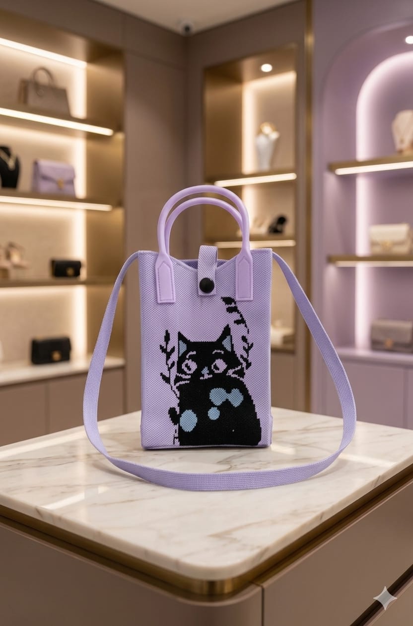 Cat Design Mobile Sling Bag