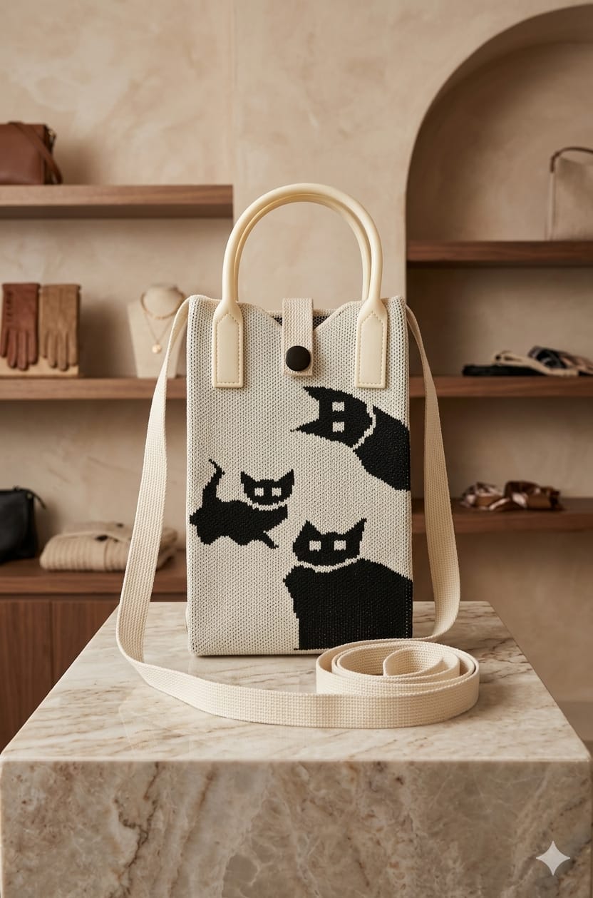 Cat Design Mobile Sling Bag