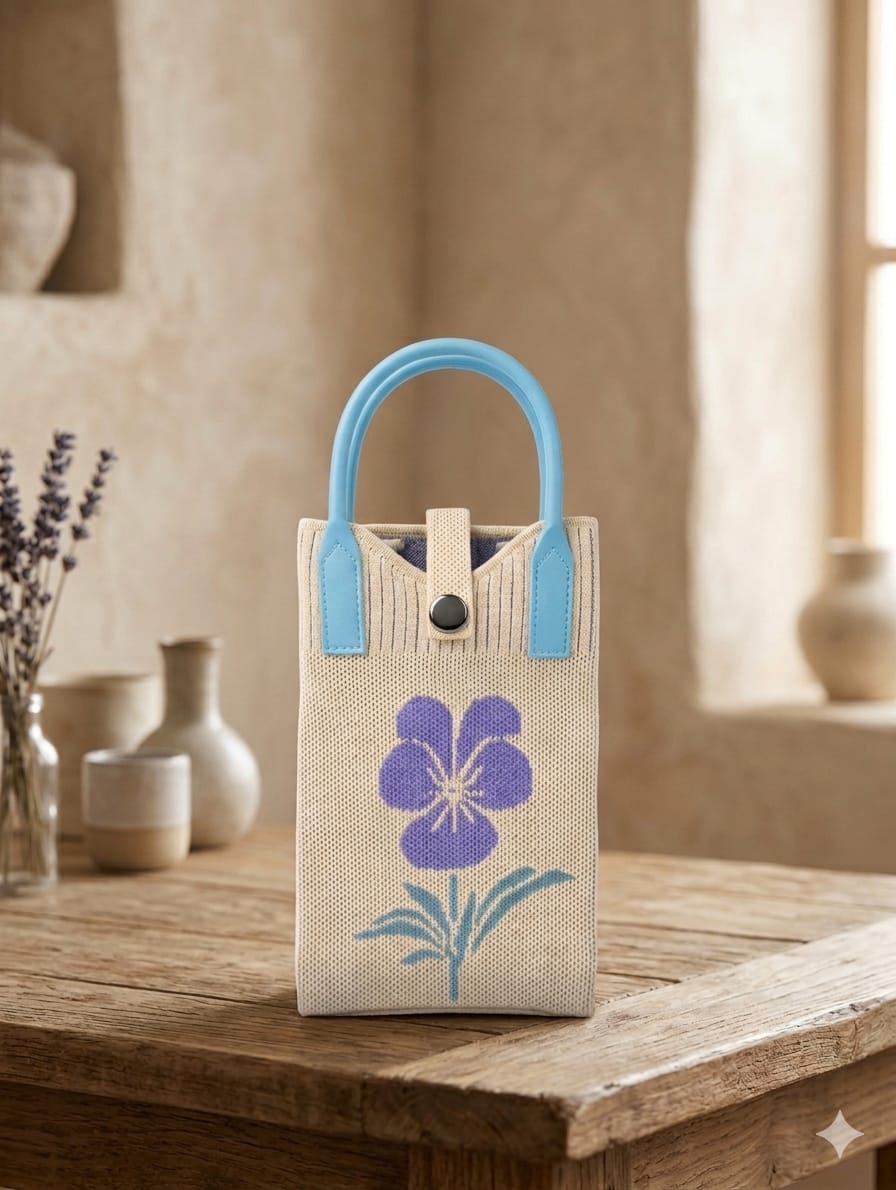 Purple Flower Design Mobile Bag