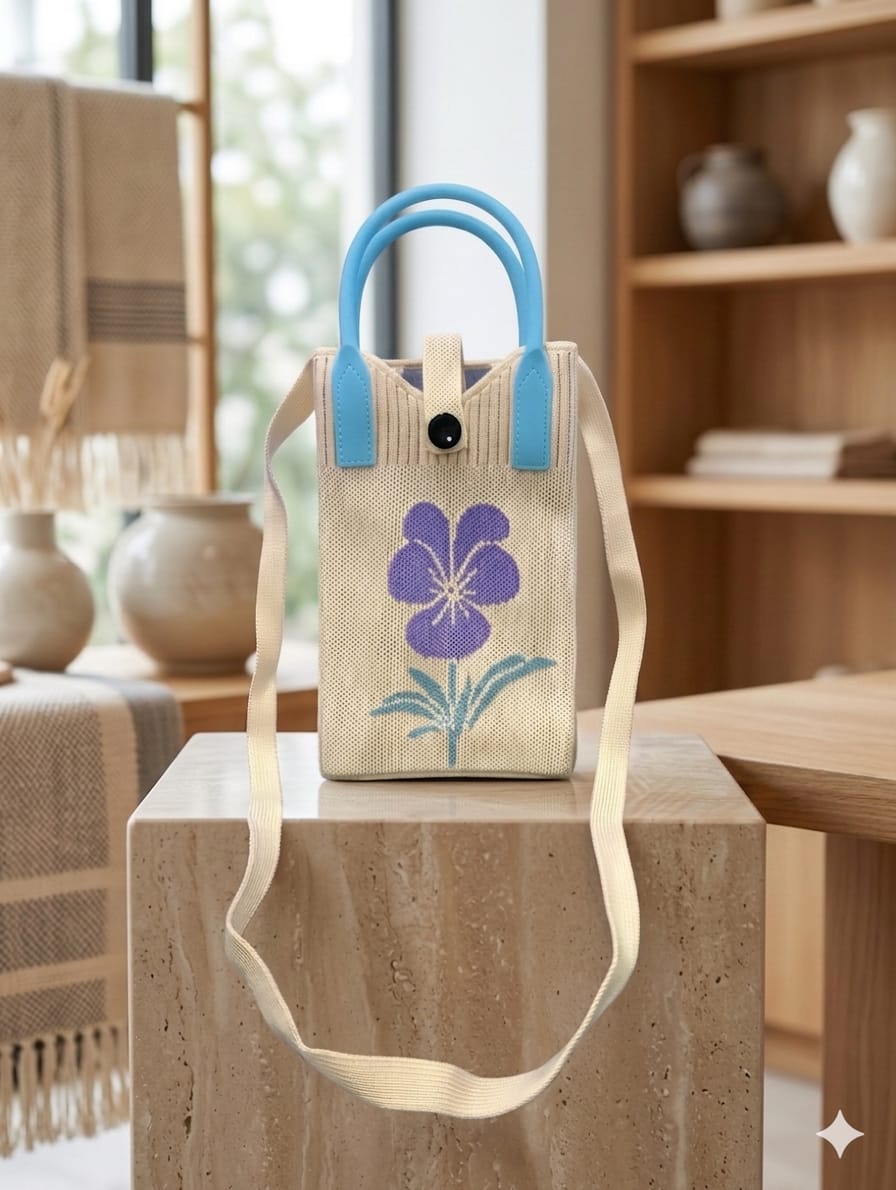 Purple Flower Design Mobile Bag