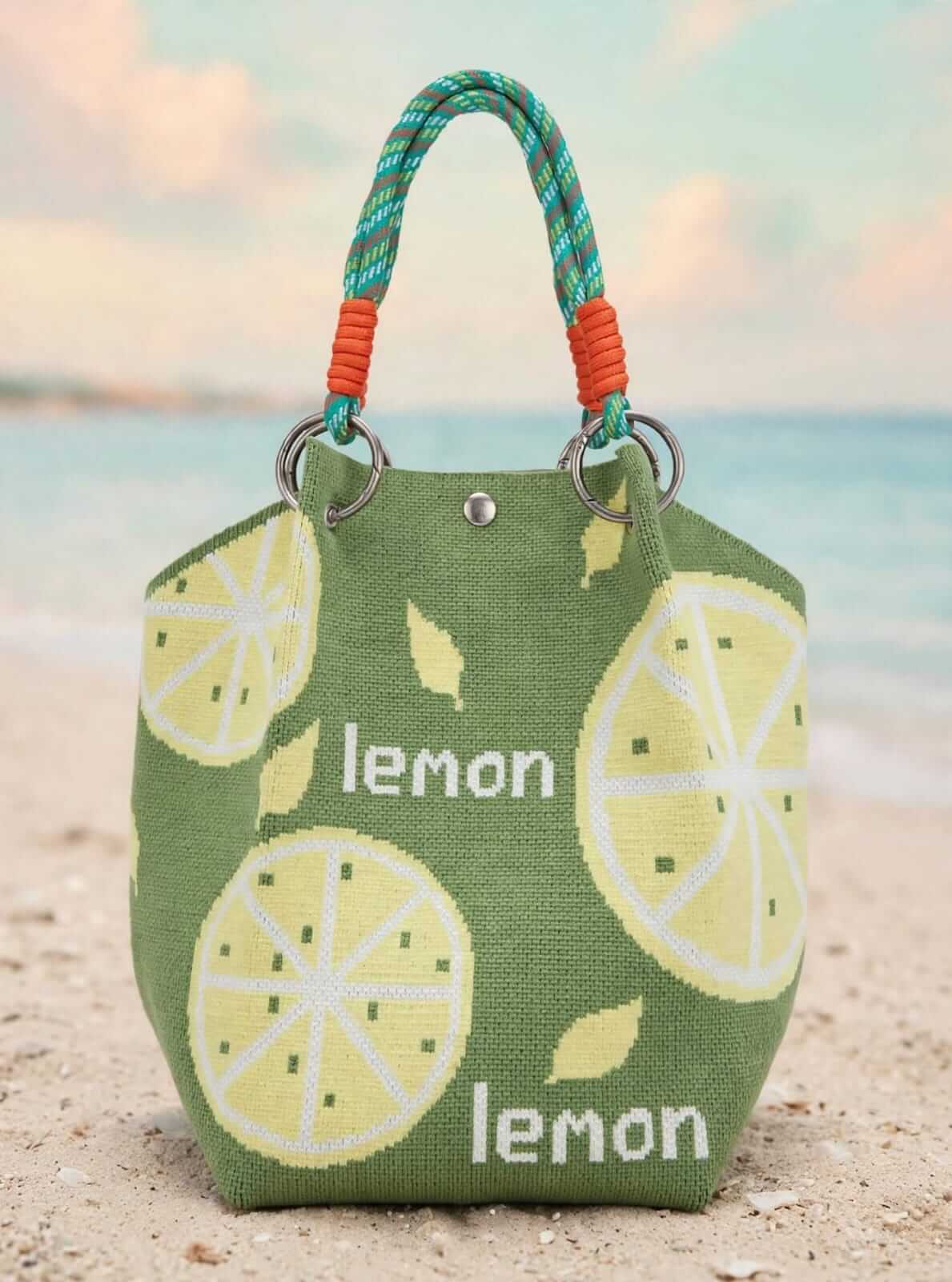 Lemon Print Green  Handbag