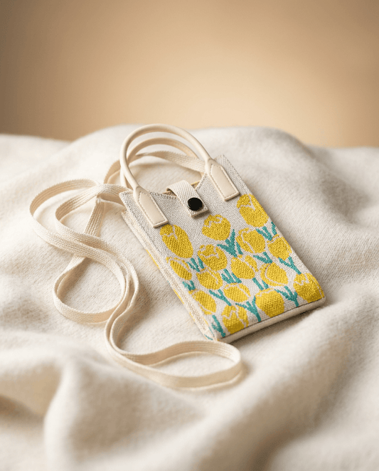 Yellow Flower Design Mobile Sling Bag